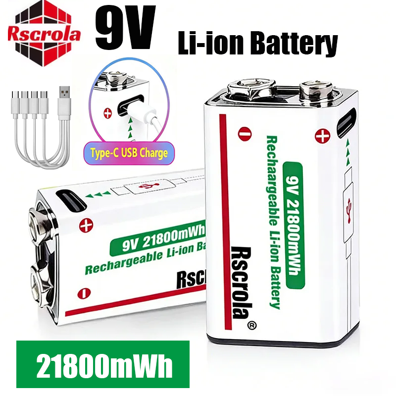 Smoke Detector Interconnected - USB-C wiederaufladbarer 9-V-Lithium-Ionen-Akku, 21800 mWh, hohe