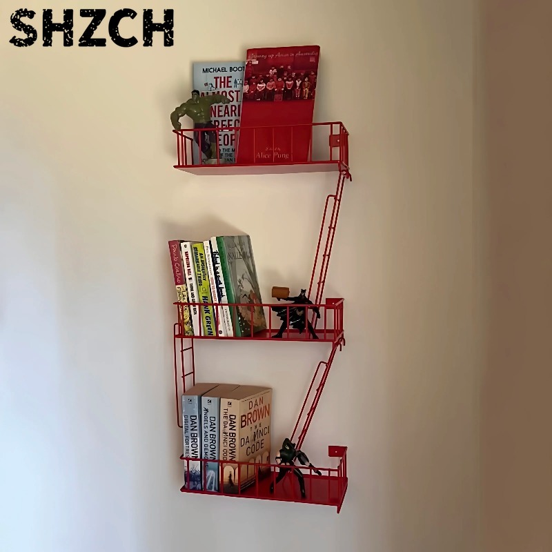 Fire Escape Ladder - Feuerleiter-Wandregal, 3-stufiger Metall-Leiterorganizer, Robuster Eingangsbereich-Korb, Industrielles