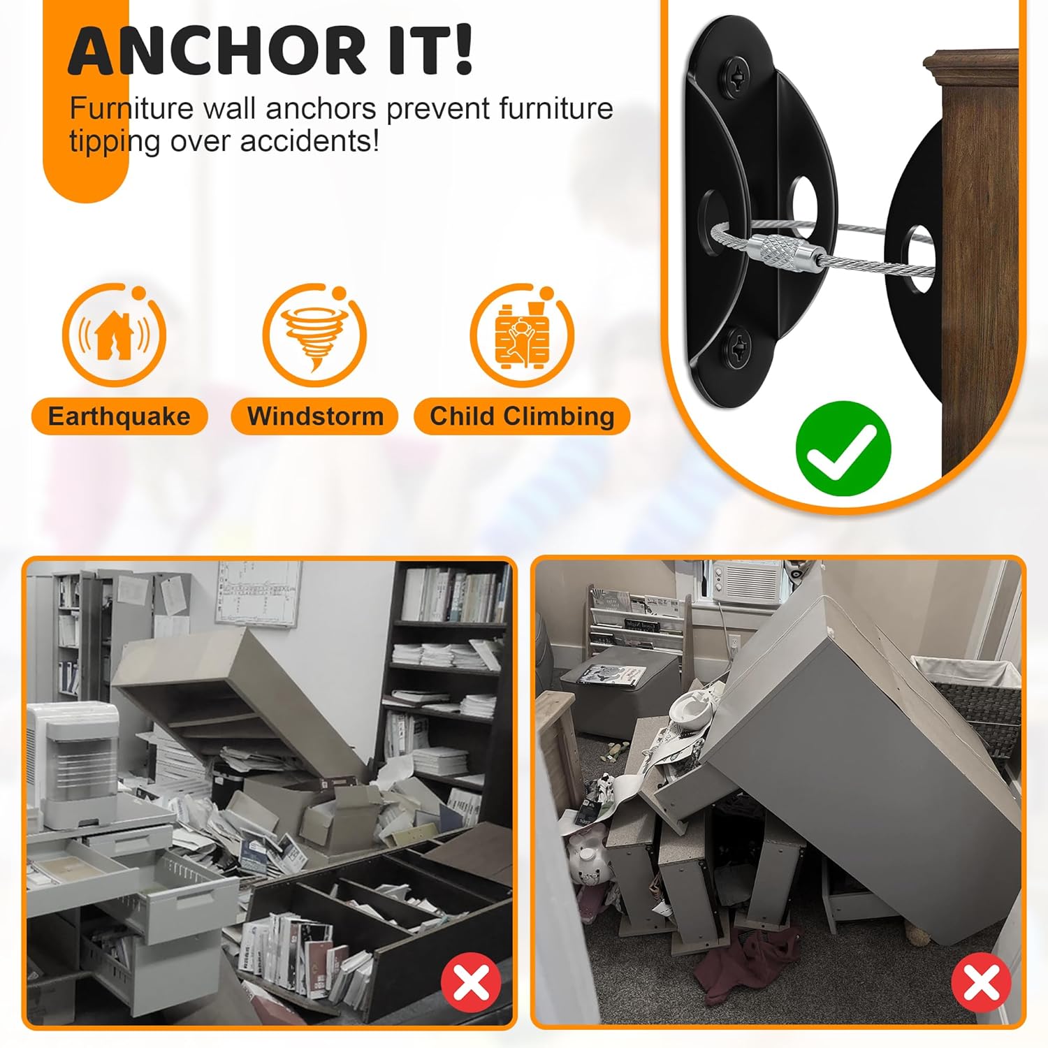6 Sets Anti-Kipp Möbel-Wandank – Earthquake Anchor Strap Bewertung und Preis